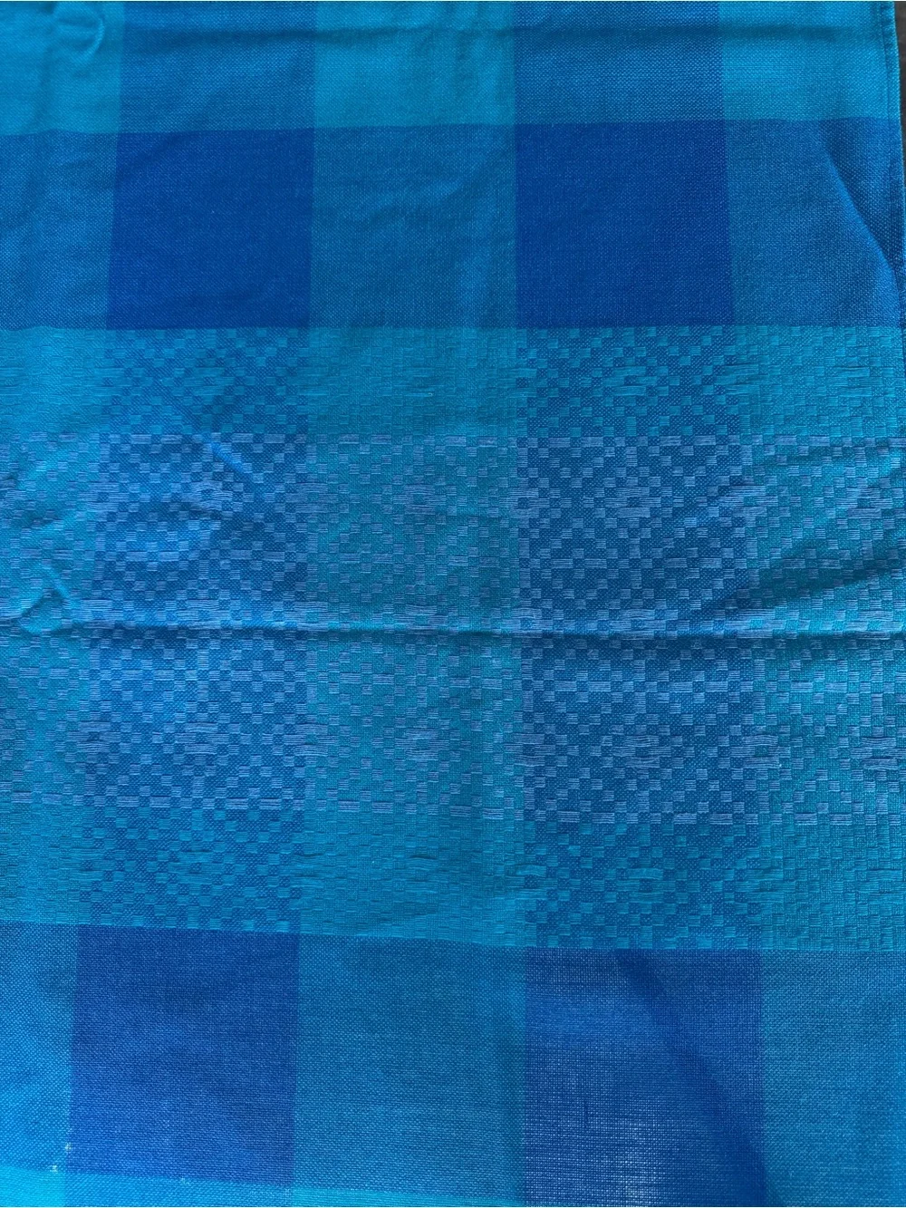 Vintage 1970s Almedahls Swedish Blue Plaid Jacquard Tablecloth 72x51